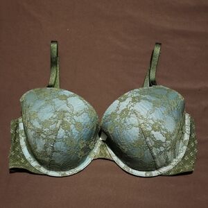 Victoria's Secret Lace Underwire Bra Lined Demi 36D- Olive Green